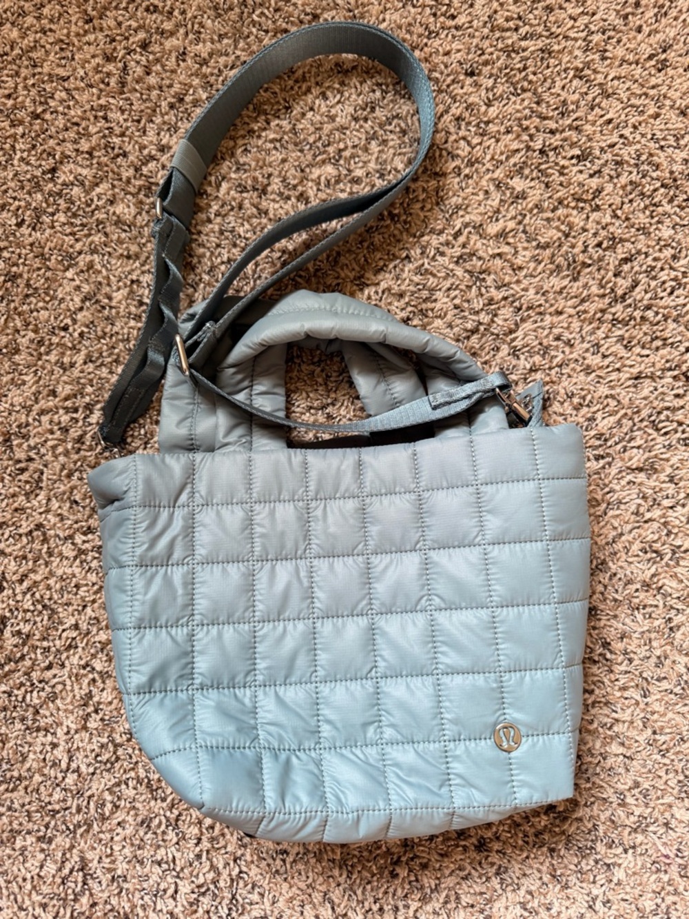 lululemon athletica Quilted Light Gray Shoulder Tote with Crossbody Strap